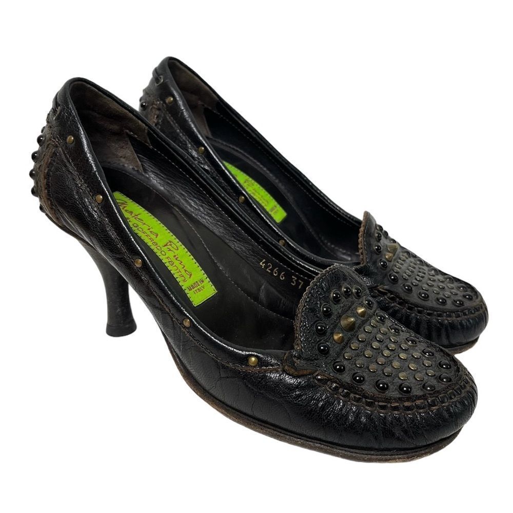 Materia Prima Goffredo Fantini Pumps Studded Spikes Leather Shoes Heels Italy 37